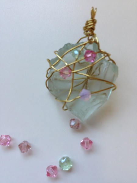 Pendant with pastel 6mm bicone crystals - perfect for bday or mom gift!